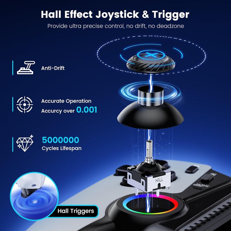 KICKDOT Phone Controller for iPhone/Android/Switch 1/2/OLED/iPad Mini With Hall Joystick, Wireless LED Mobile Gaming Controller for iOS Support PS Remote Play, Xbox Cloud,Steam Link,GeForce Now, Arcade,Roblox - Image 4